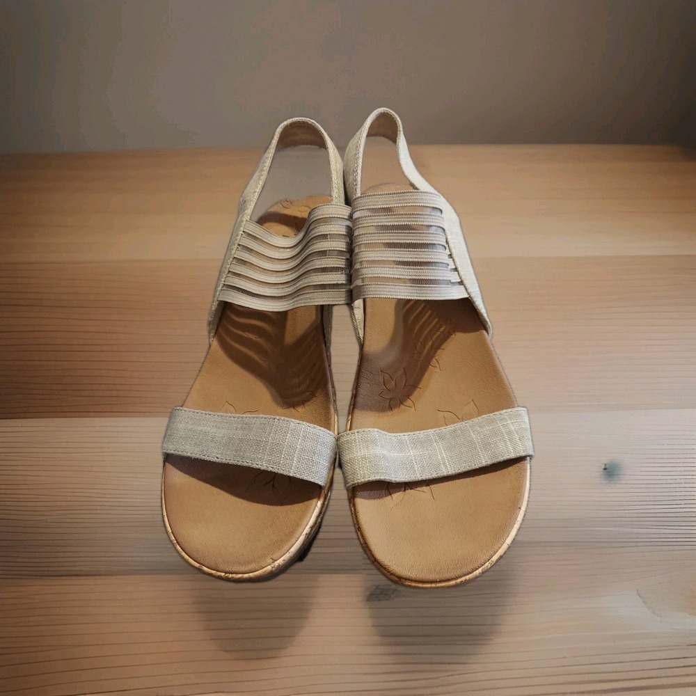 Skechers Luxe Foam Beverlee Smitten Taupe Cork‎ Wedge Sandals Womens Sz 10 Boho